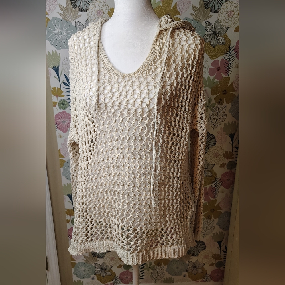 Nicole Miller crochet hoodie Cover Up Size S